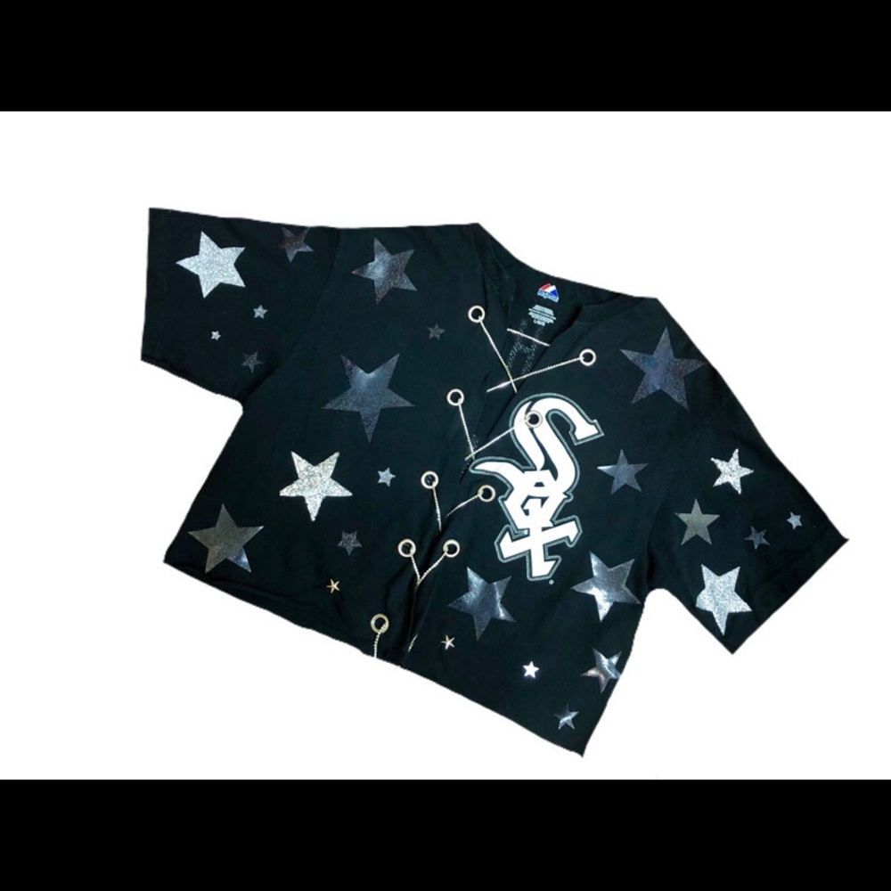 Upcycled White Sox Rhinestone Lace Up Tee